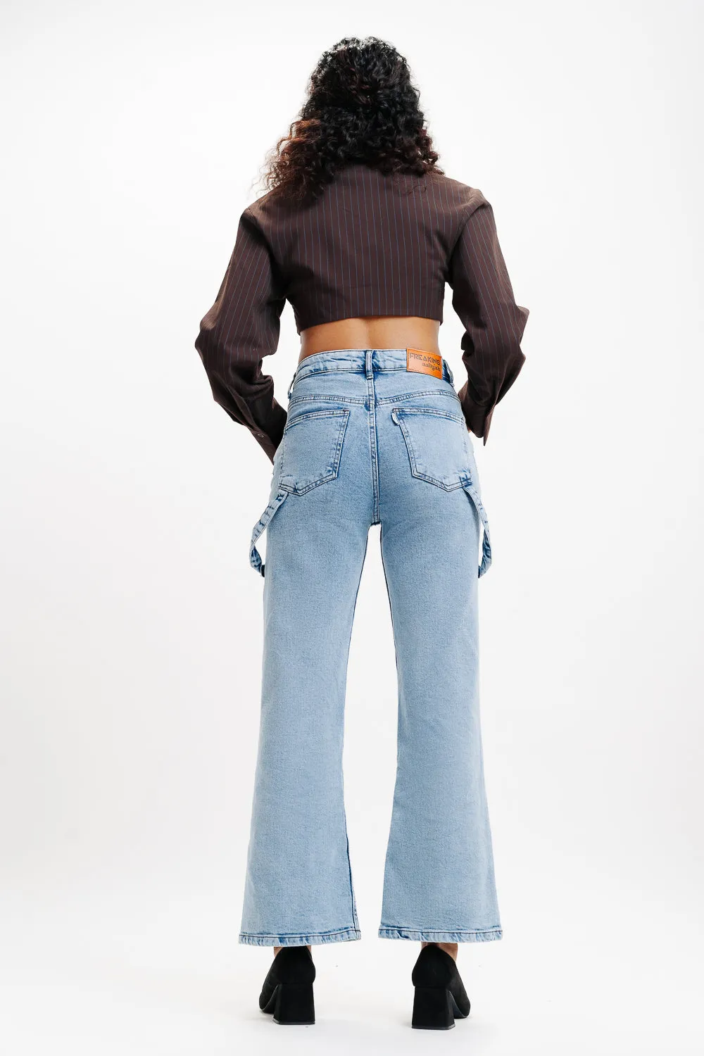 Wavy Seamed Light Washed Wide Jeans