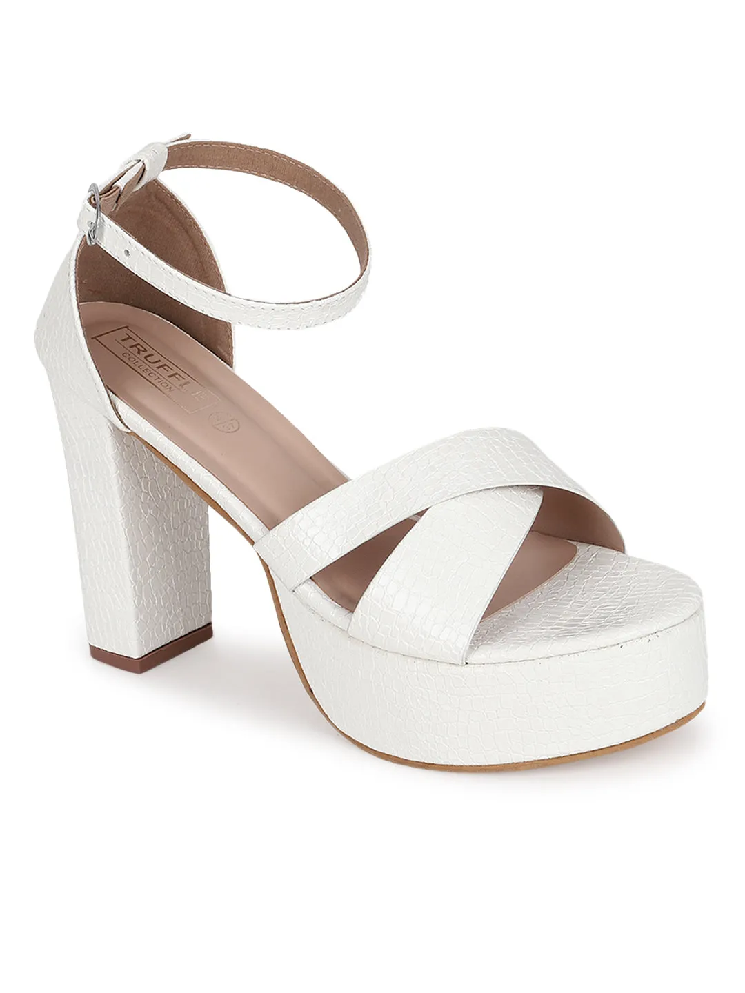 White PU Croc Crossover Strap Platform Sandals (TC-SLC-V105-WHT)