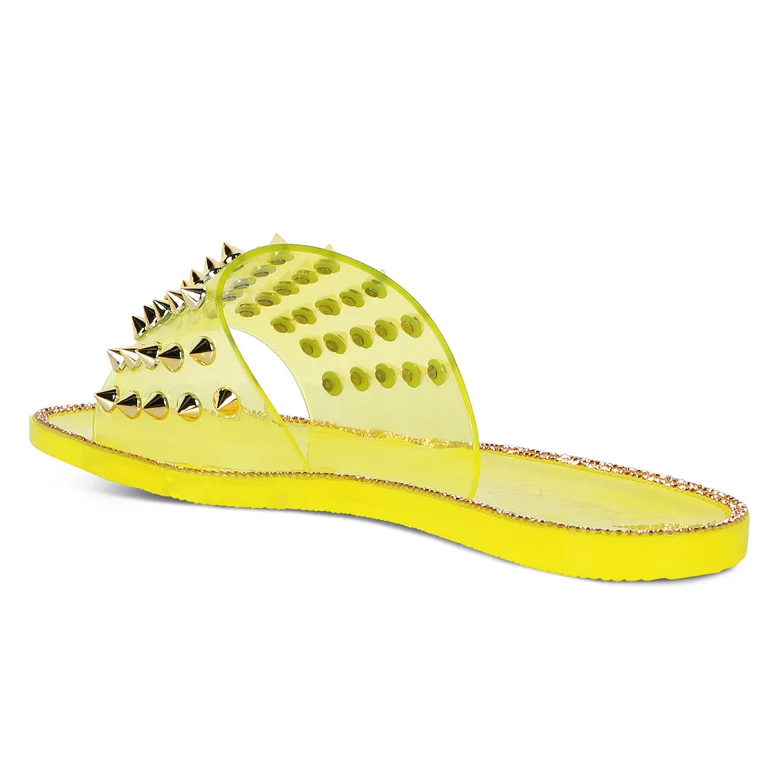 Yellow Punk Stud Clear Jelly Flats