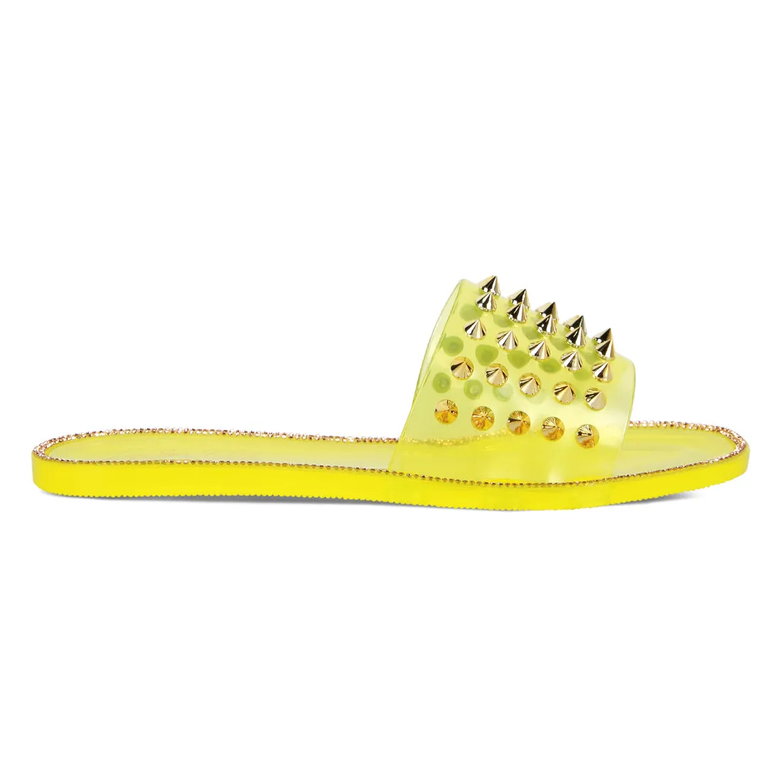 Yellow Punk Stud Clear Jelly Flats