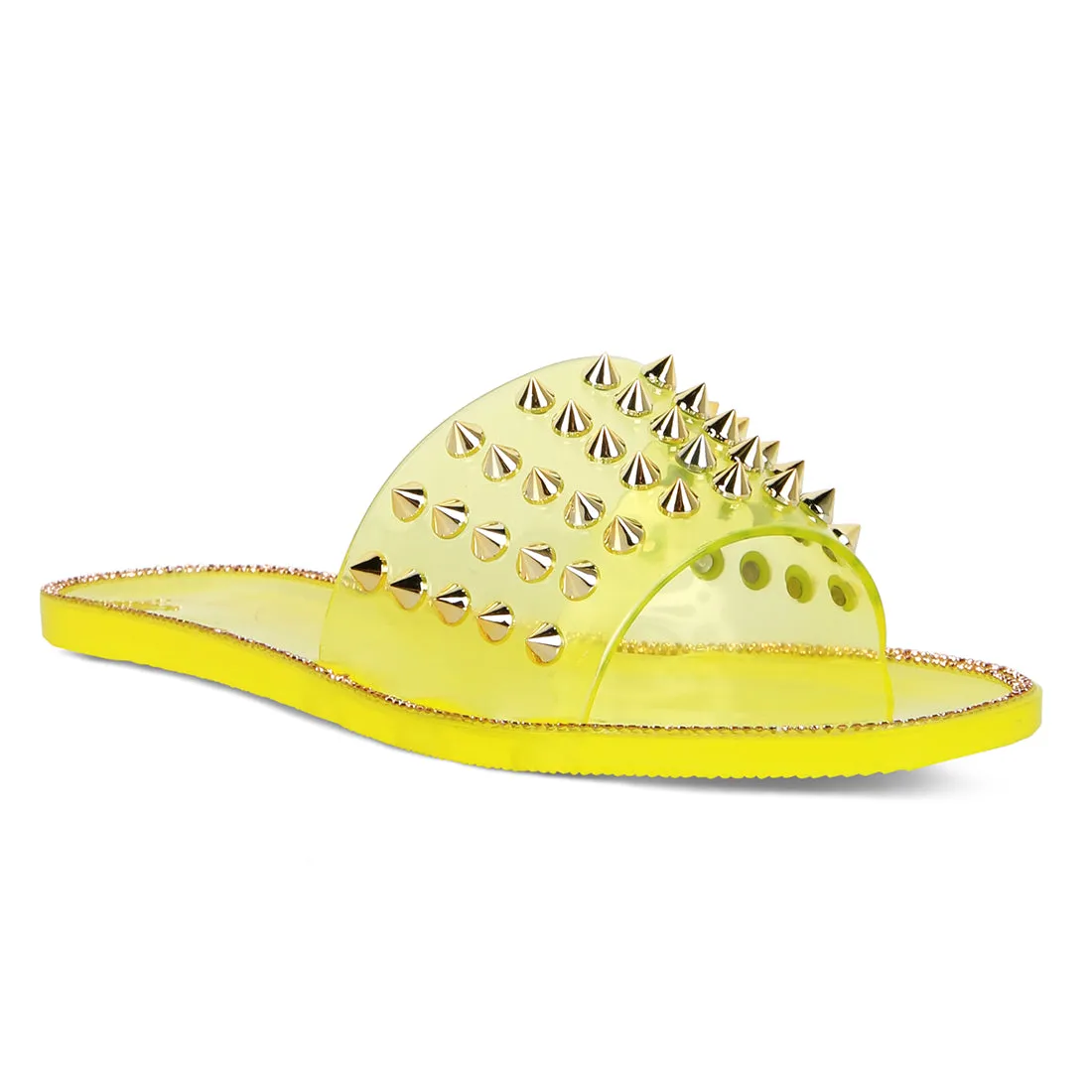 Yellow Punk Stud Clear Jelly Flats