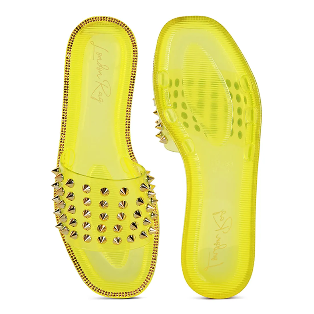 Yellow Punk Stud Clear Jelly Flats